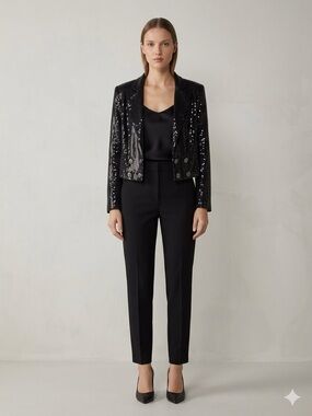 Women's Black Sparkly Cropped Jacket Blazer